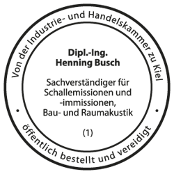 Dipl.-Ing. Henning Busch von der IHK zu Kiel öffentl. best. und vereidigter Sachverständiger für Schallemissionen und -immissionen, Bau- und Raumakustik